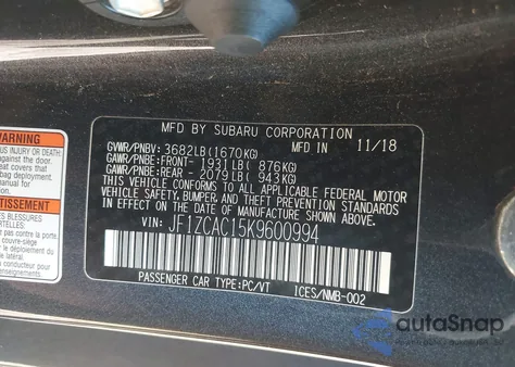 2019 Subaru Brz Limited from USA, damaged, VIN JF1ZCAC15K9600994